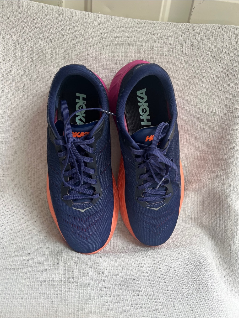 Hoka Women's Navy with Coral and Pink Athletic Running Shoe - Picture 11 of 16